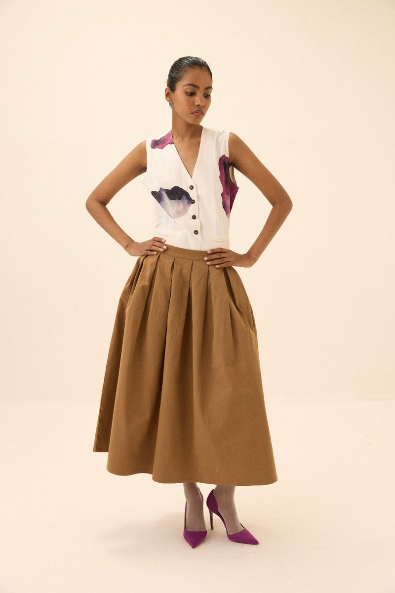 Nutmeg Skirt twill by Khara Kapas in brown for women in Singapore