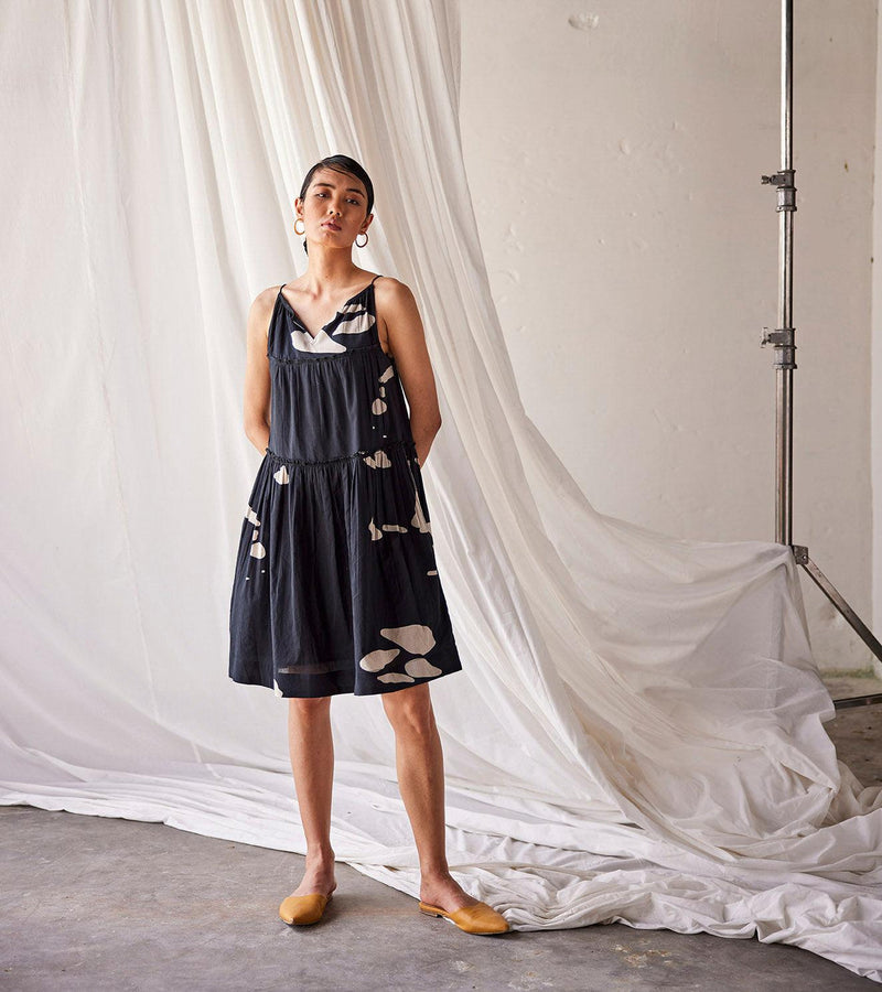 Summers Night Midi Dress cotton dress by Khara Kapas in black for women in Singapore