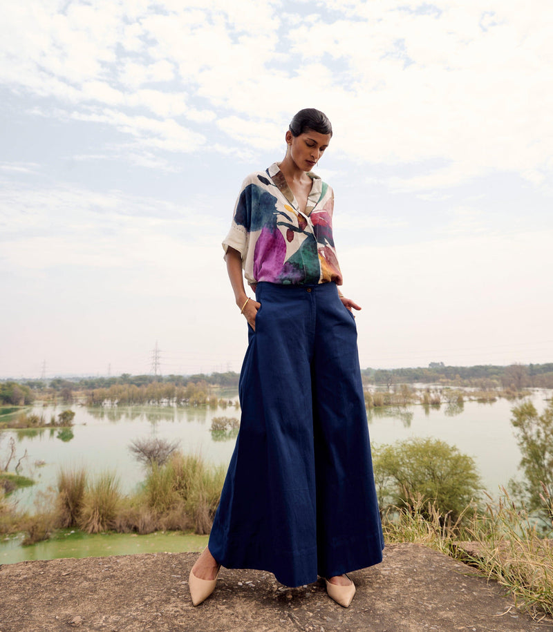 Bay Trouser cotton pant/trouser by Khara Kapas in blue for women in Singapore