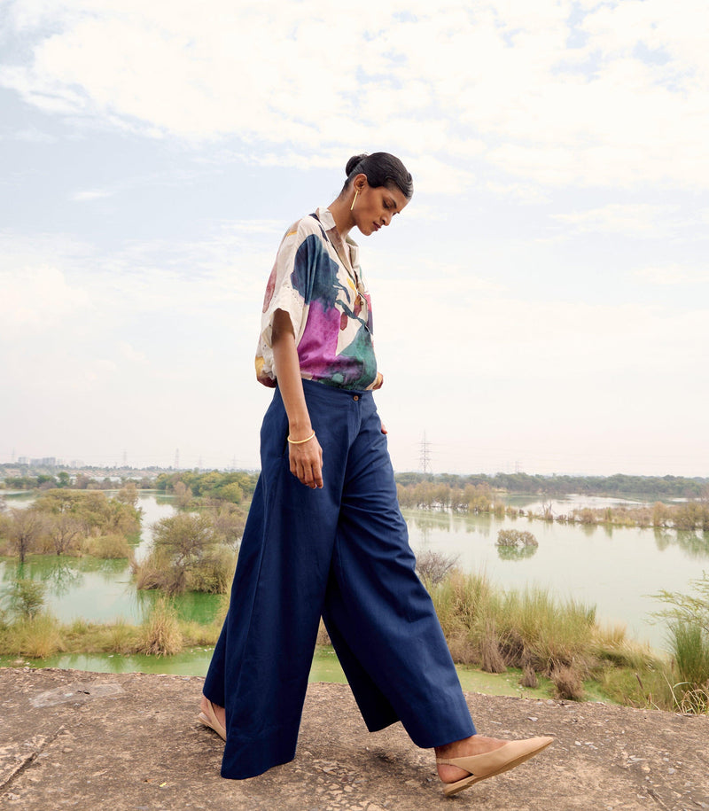 Bay Trouser cotton pant/trouser by Khara Kapas in blue for women in Singapore