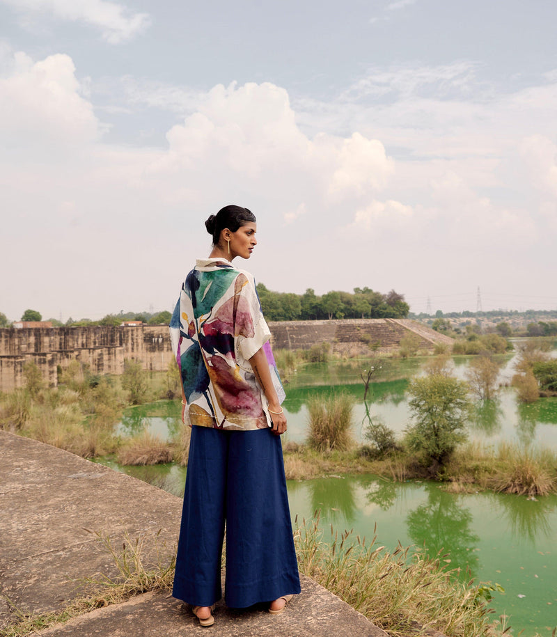 Bay Trouser cotton pant/trouser by Khara Kapas in blue for women in Singapore