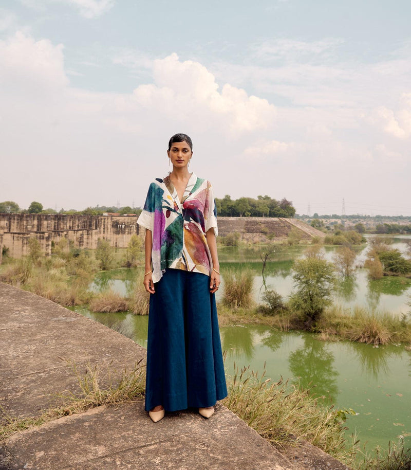 Bay Trouser cotton pant/trouser by Khara Kapas in blue for women in Singapore