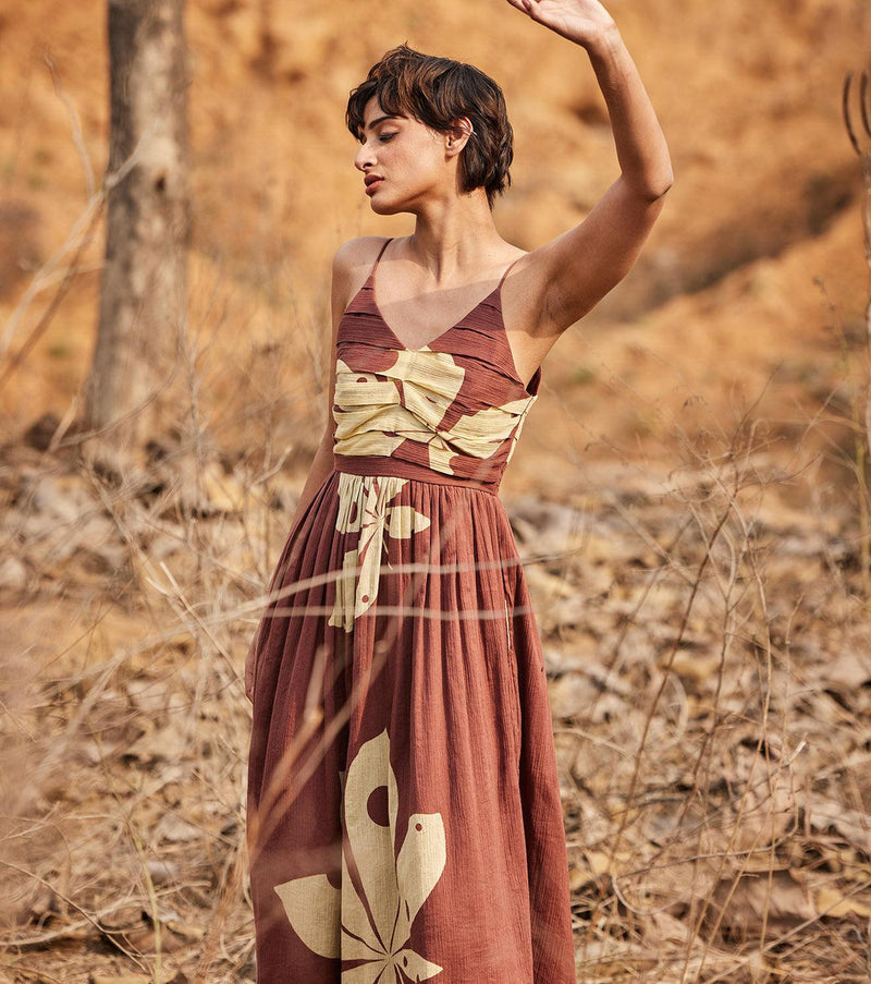 Mystique Dress cotton dress by Khara Kapas in brown for women in Singapore