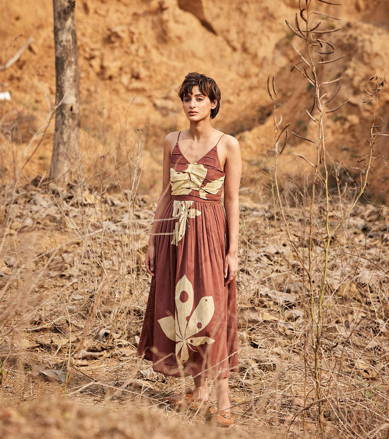 Mystique Dress cotton dress by Khara Kapas in brown for women in Singapore