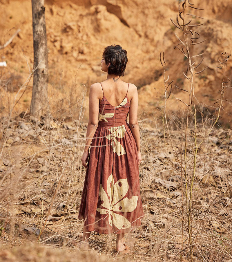 Mystique Dress cotton dress by Khara Kapas in brown for women in Singapore