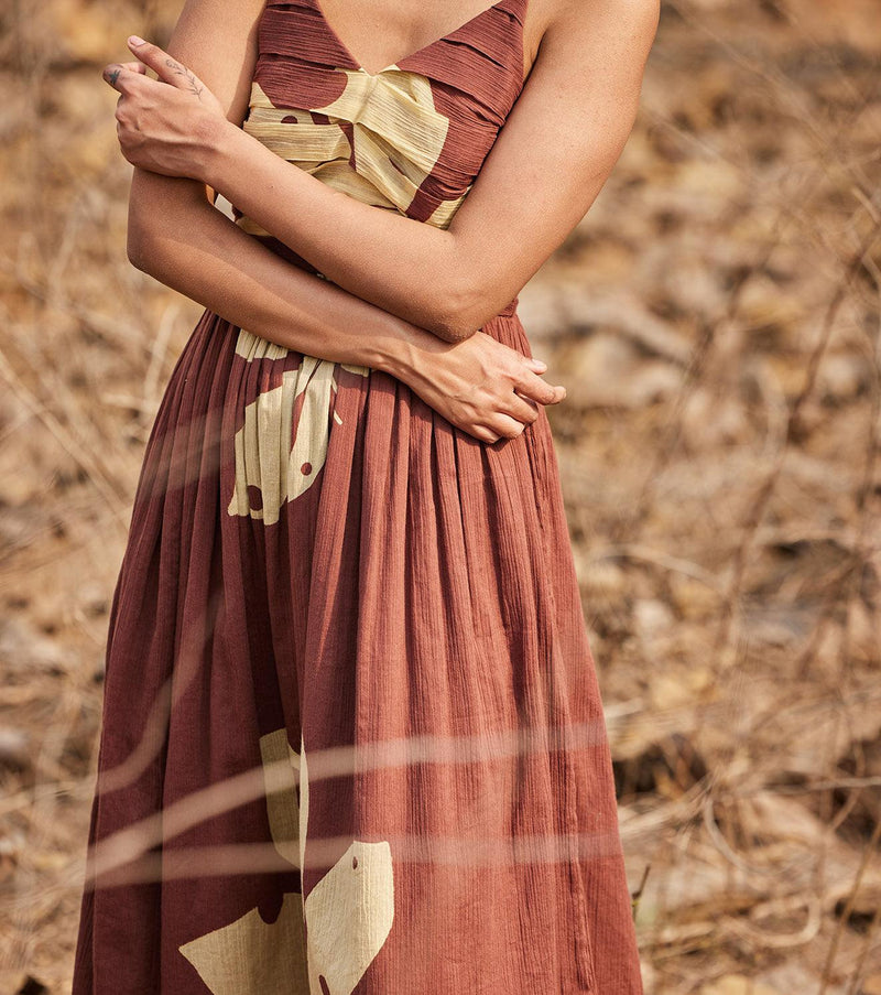 Mystique Dress cotton dress by Khara Kapas in brown for women in Singapore