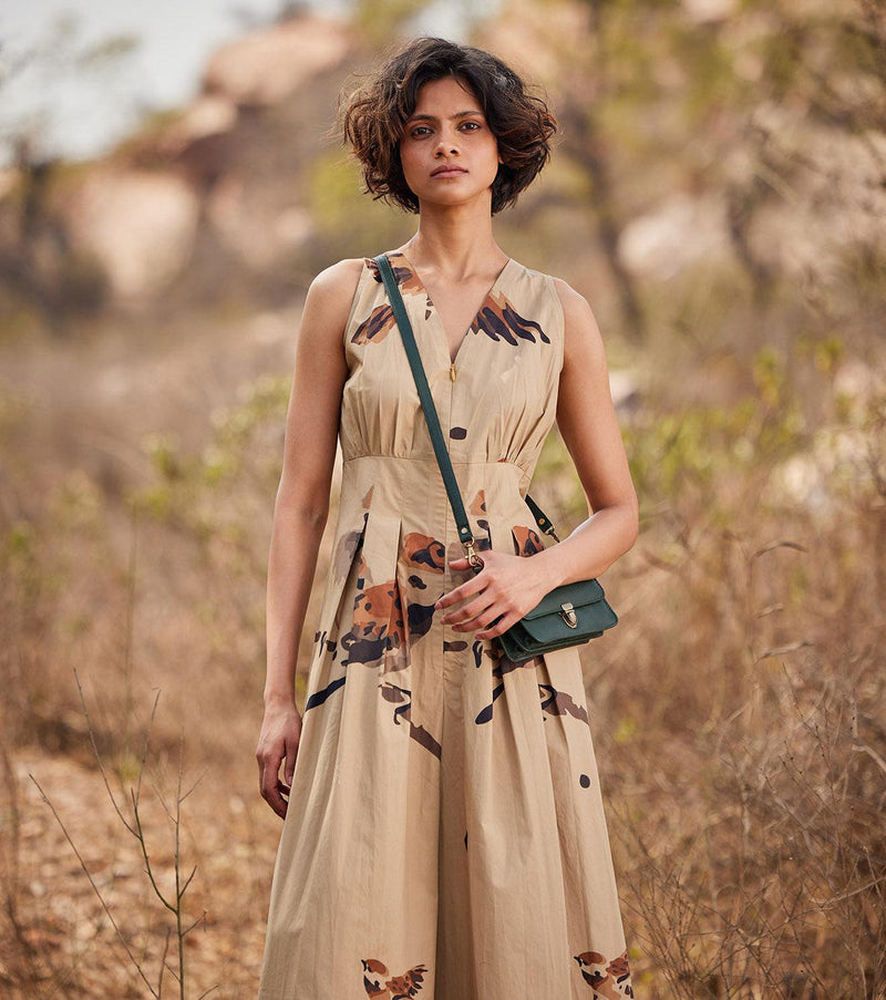 Mithi Jumpsuit cotton jumpsuit by Khara Kapas in beige for women in Singapore