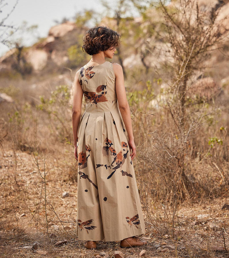 Mithi Jumpsuit cotton jumpsuit by Khara Kapas in beige for women in Singapore