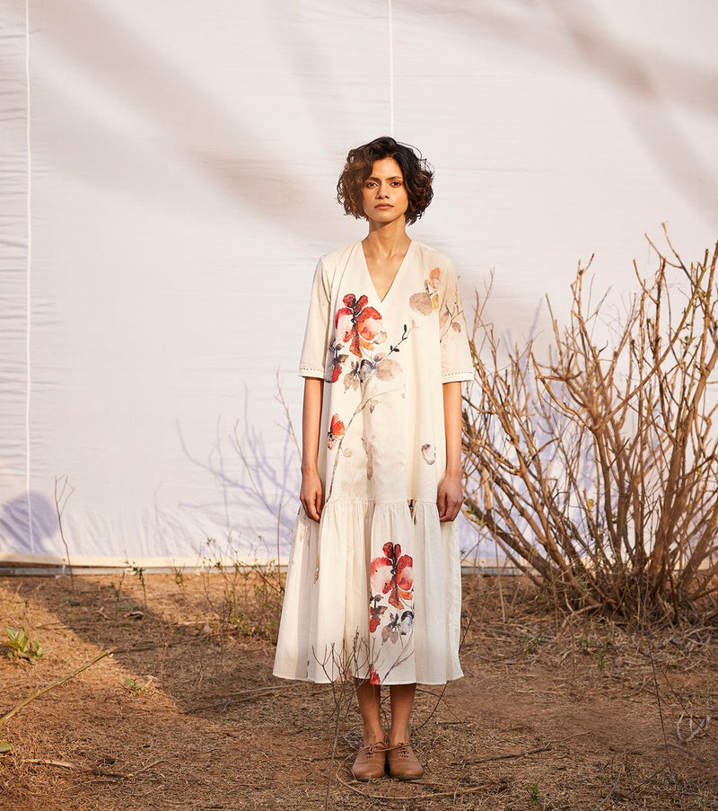 Surfinia floral midi dress by Khara Kapas in red for women in Singapore