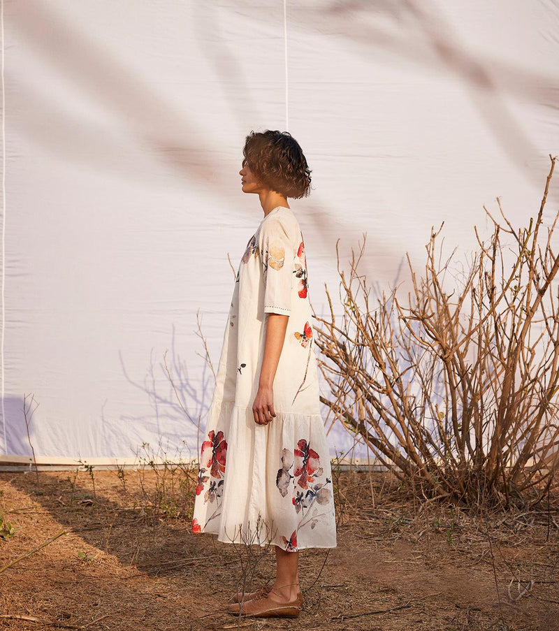 Surfinia floral midi dress by Khara Kapas in red for women in Singapore