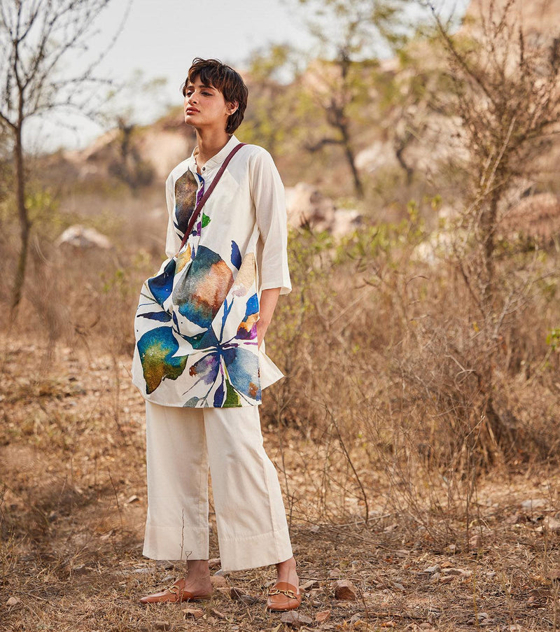 Vann Wide Pants cotton pant/trouser by Khara Kapas in off white for women in Singapore