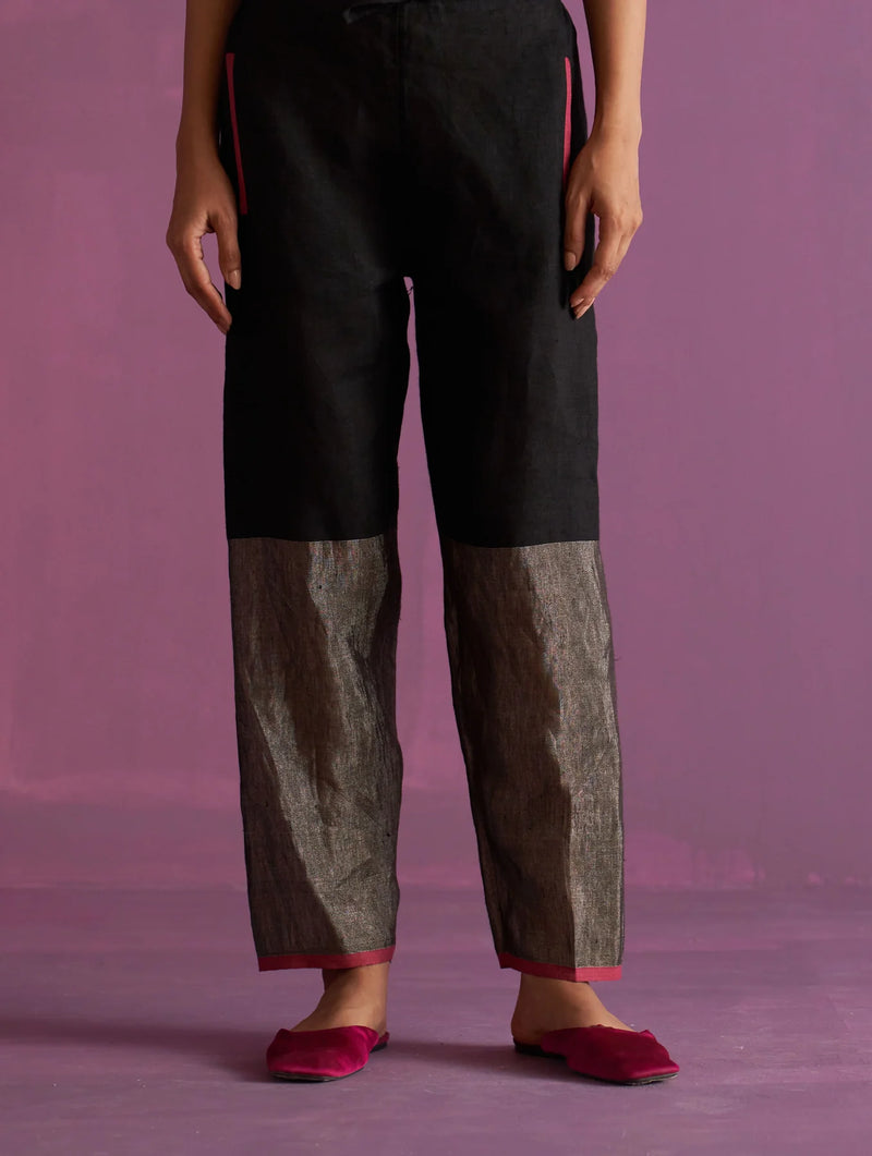 Essa Metallic
 Linen Pant
- Black linen by Manan in black color for women in Singapore