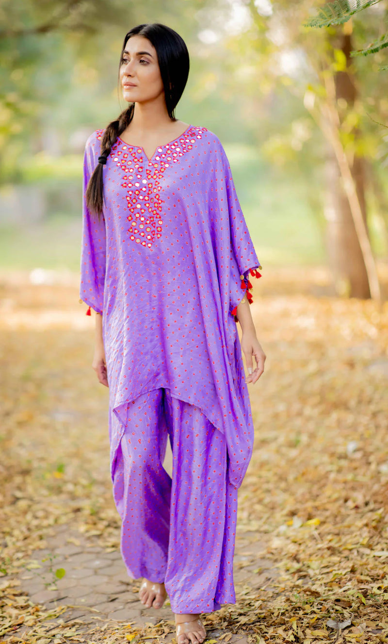 KAFTAN MIRROR SET-LAVENDER silk by Dyelogue for women in Singapore