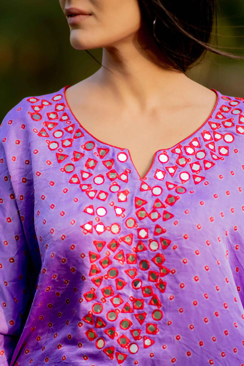KAFTAN MIRROR SET-LAVENDER silk by Dyelogue for women in Singapore