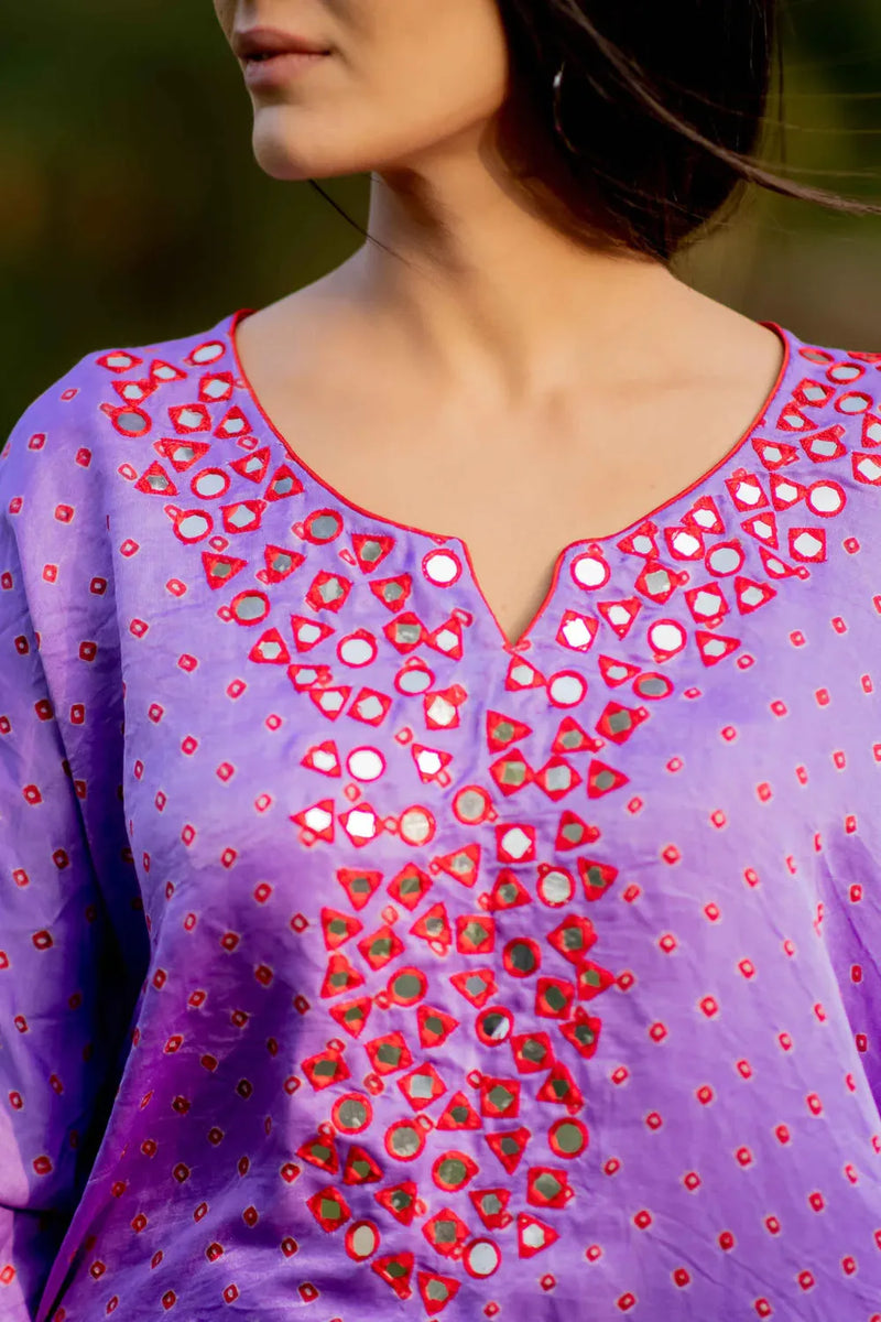 KAFTAN MIRROR SET-LAVENDER silk by Dyelogue for women in Singapore