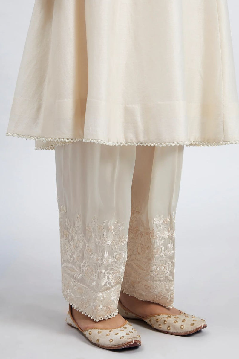 Kaina A-line short kurta with salwar and dupatta-Daisy Ivory silk by SHEETAL BATRA in ivory color for women in Singapore