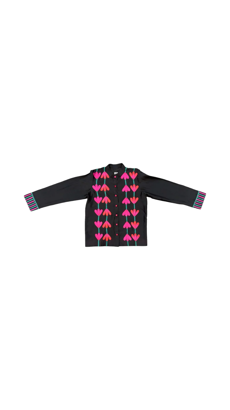Kamali Shirt-Black and Multicolour chanderi top/shirt by Ka-Sha in multicolor for women in Singapore
