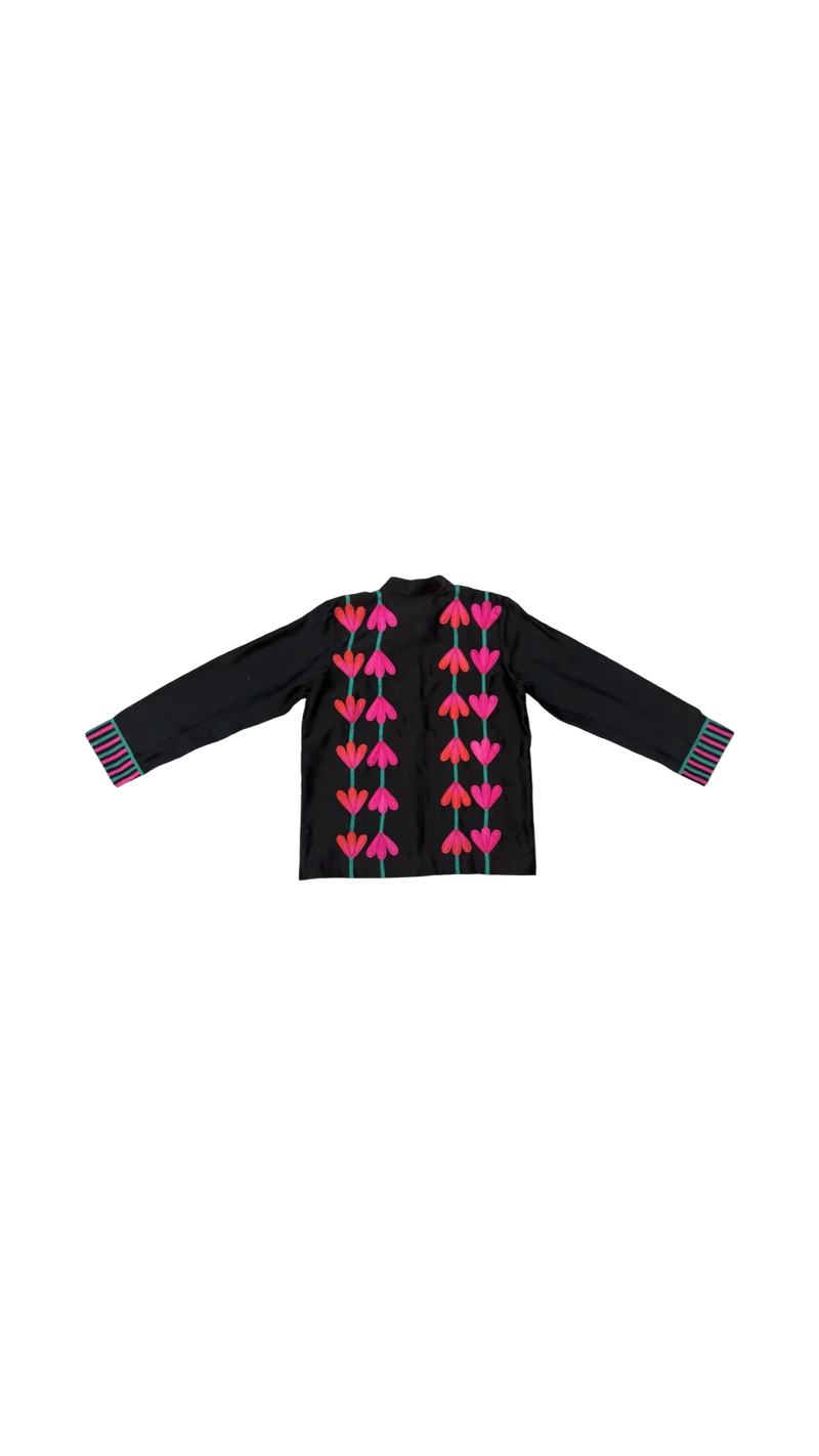 Kamali Shirt-Black and Multicolour chanderi top/shirt by Ka-Sha in multicolor for women in Singapore