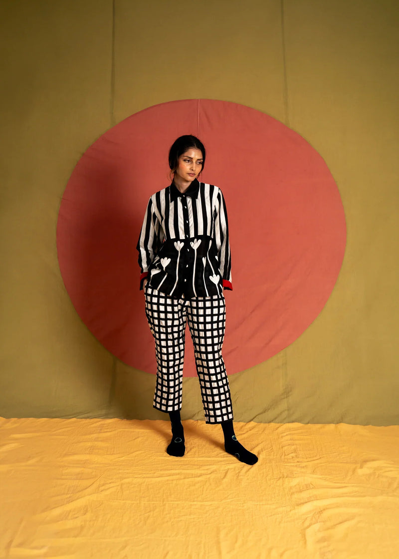 Kamal Simp Shirt-White and Black chanderi top/shirt by Ka-Sha in black for women in Singapore