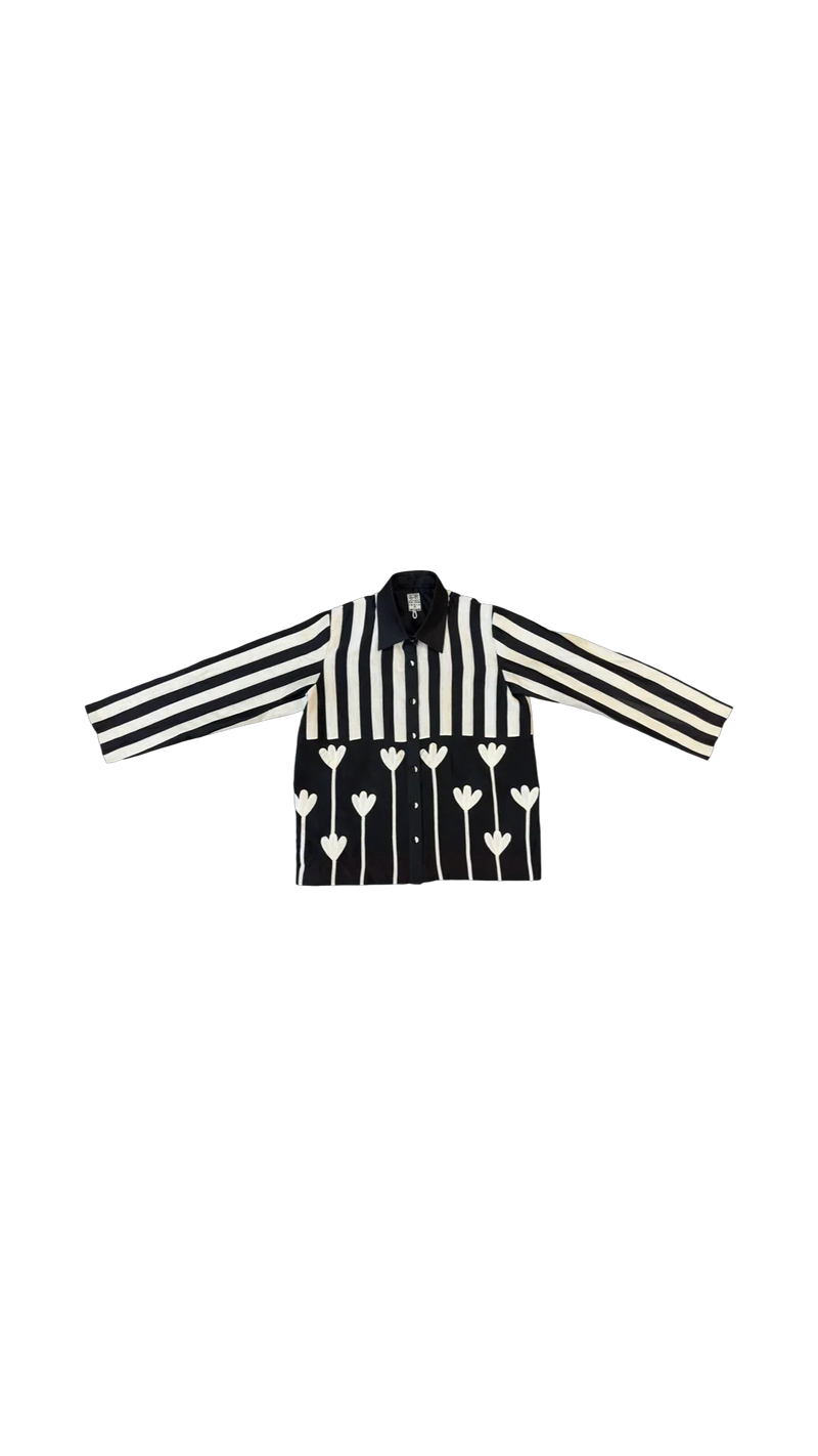Kamal Simp Shirt-White and Black chanderi top/shirt by Ka-Sha in black for women in Singapore
