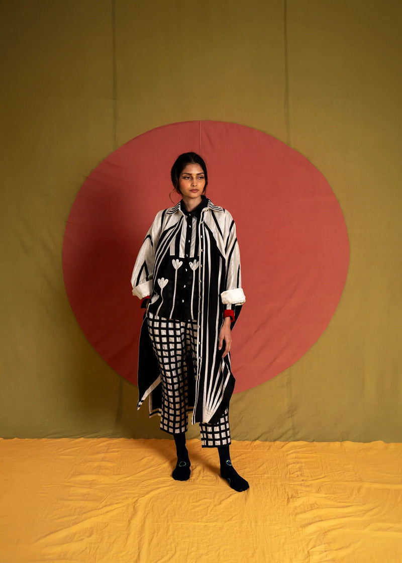Kamal Simp Shirt-White and Black chanderi top/shirt by Ka-Sha in black for women in Singapore