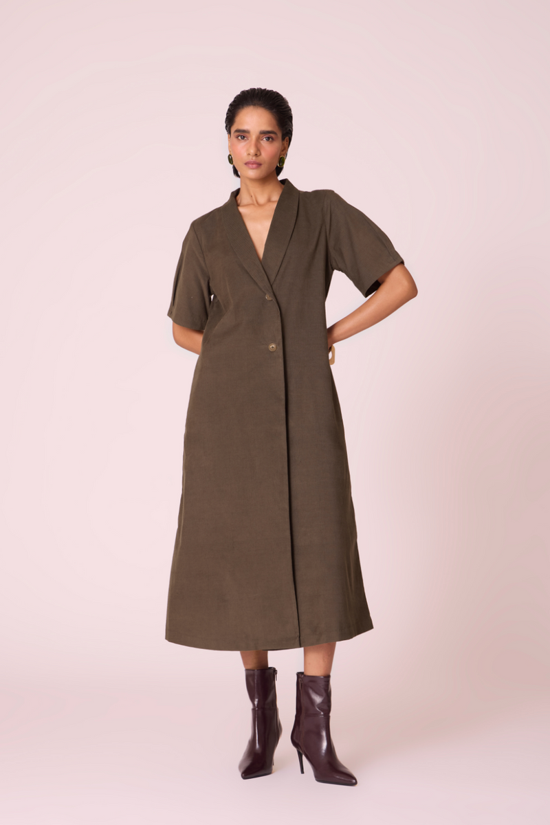 Kamen Olive Needlecord Wrap Dress cotton by The Summer House in olive color for women in Singapore