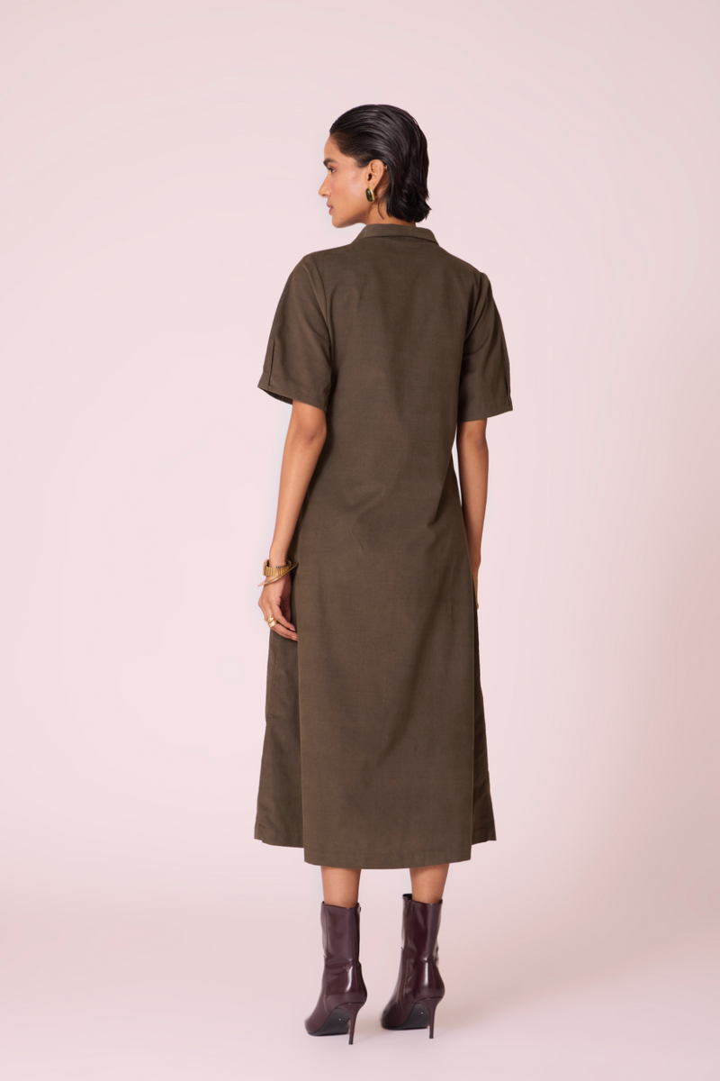 Kamen Olive Needlecord Wrap Dress cotton by The Summer House in olive color for women in Singapore