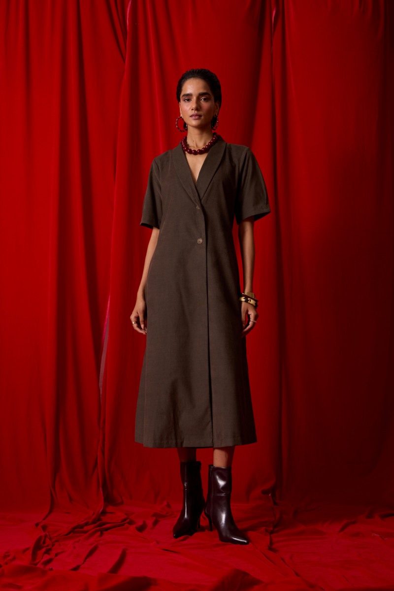 Kamen Olive Needlecord Wrap Dress cotton by The Summer House in olive color for women in Singapore