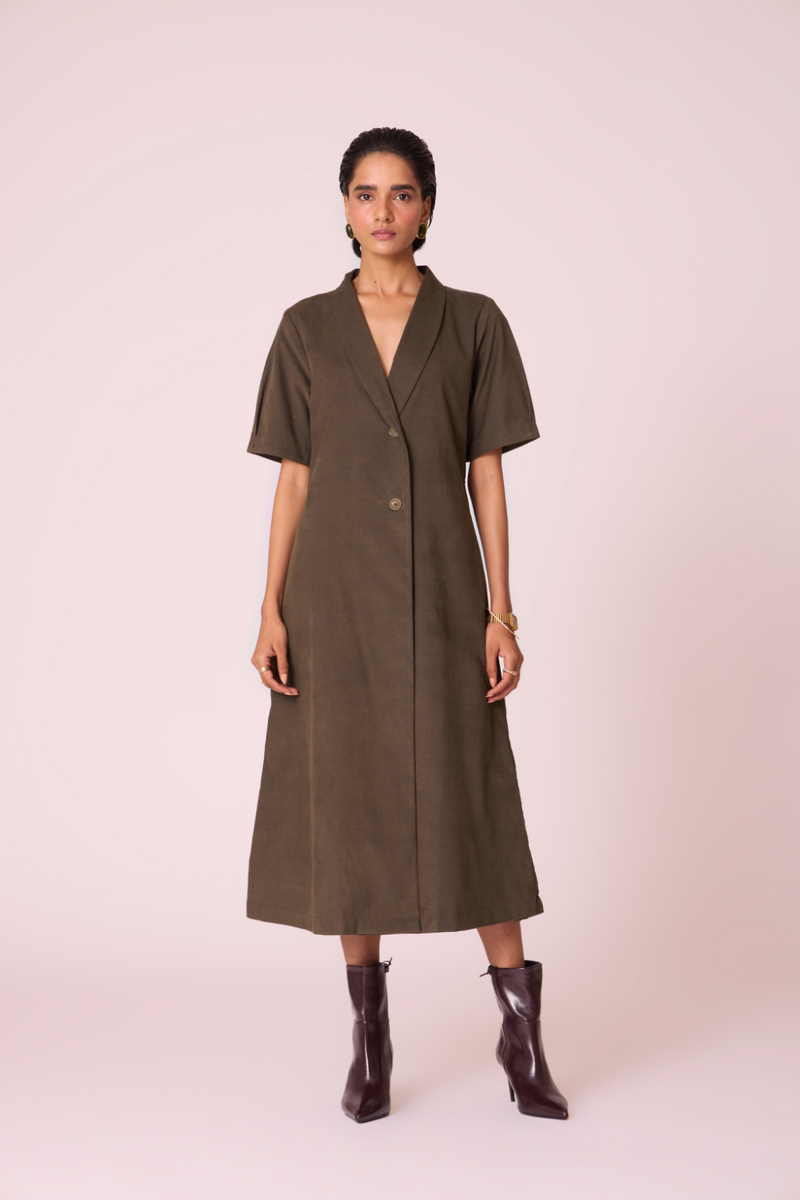 Kamen Olive Needlecord Wrap Dress cotton by The Summer House in olive color for women in Singapore