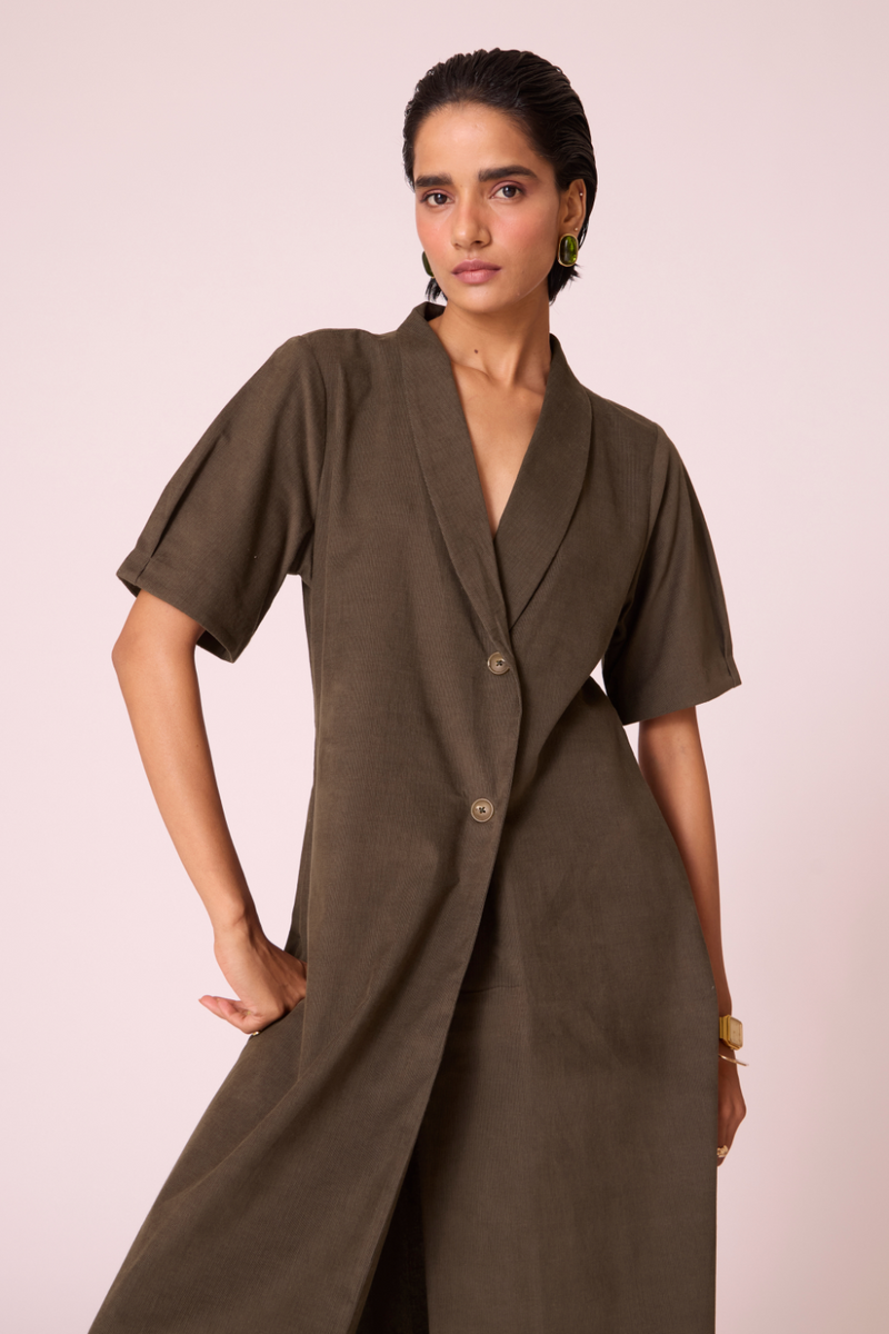 Kamen Olive Needlecord Wrap Dress cotton by The Summer House in olive color for women in Singapore