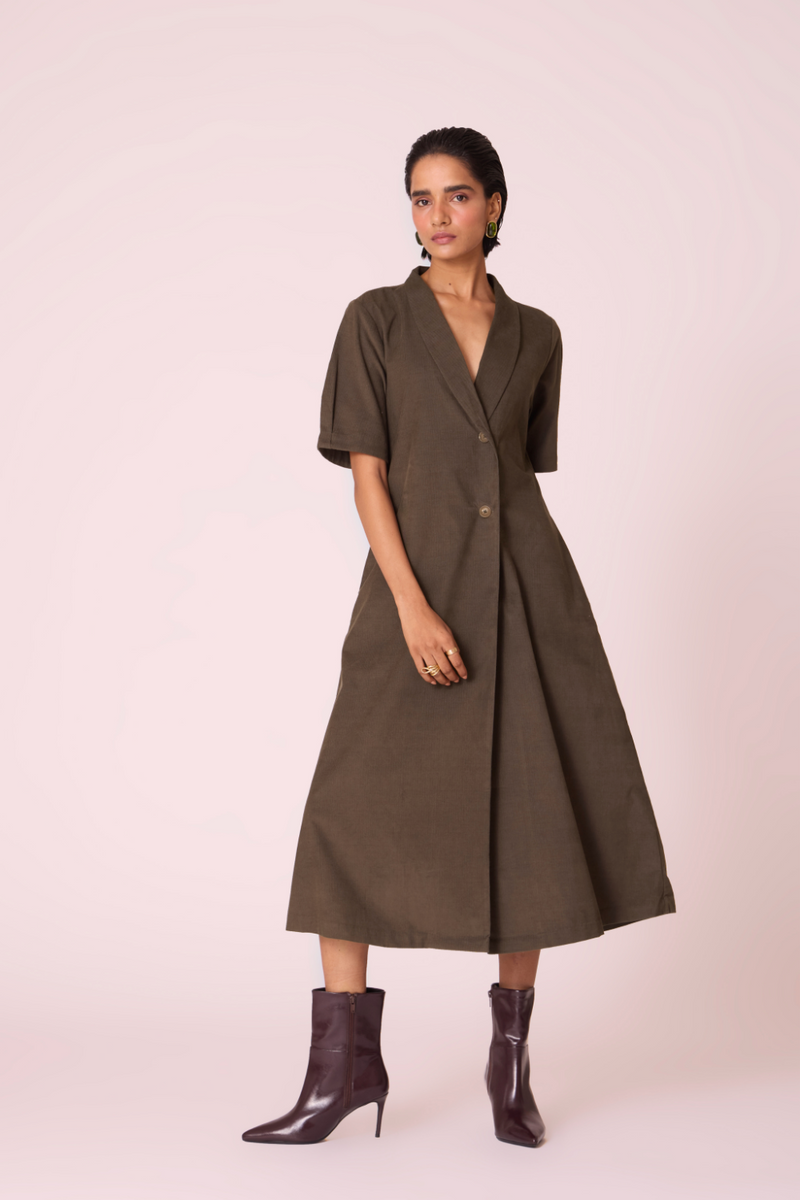 Kamen Olive Needlecord Wrap Dress cotton by The Summer House in olive color for women in Singapore