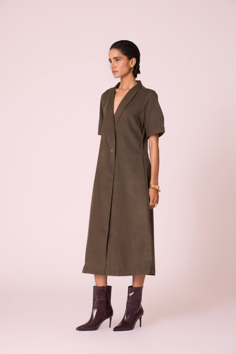 Kamen Olive Needlecord Wrap Dress cotton by The Summer House in olive color for women in Singapore