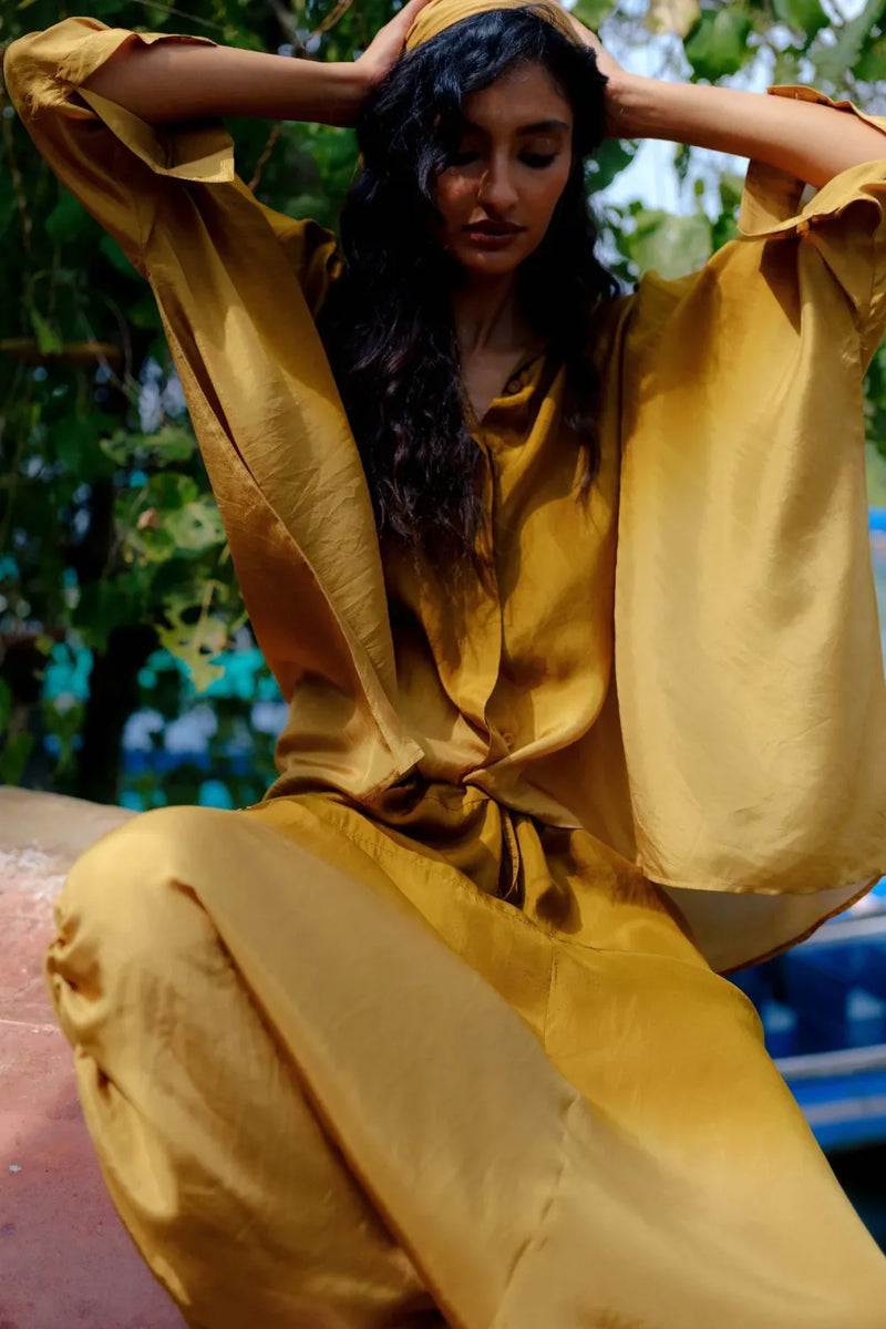 Kanan Silk Dhoti Set silk Buy Kanan Silk Dhoti Set from C&W | Light Kurta Sets for Women by Ituvana in mustard color for women in Singapore