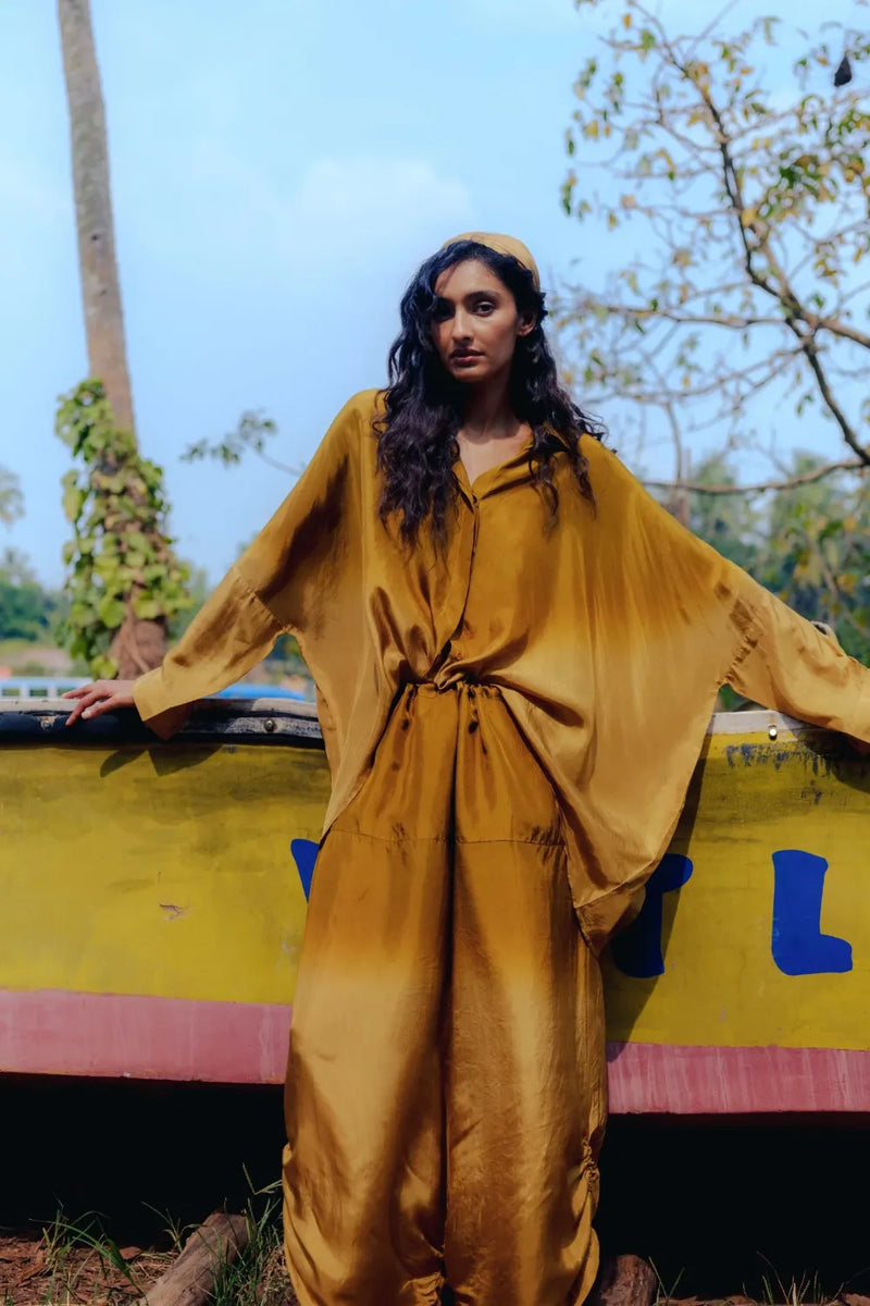 Kanan Silk Dhoti Set silk Buy Kanan Silk Dhoti Set from C&W | Light Kurta Sets for Women by Ituvana in mustard color for women in Singapore