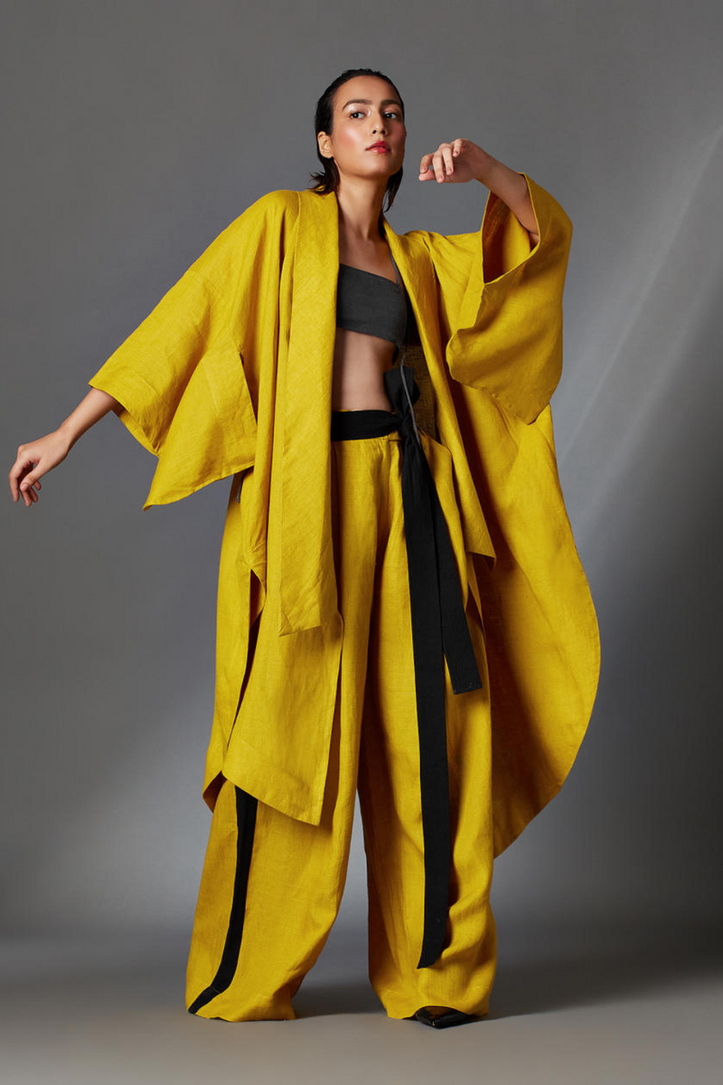 Kane Jacket-Mustard linen by Chola in mustard color for women in Singapore