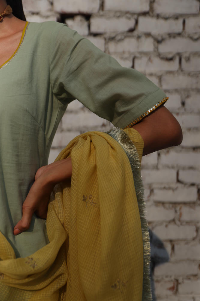 Kashish sharara set cotton Kurta/Kurta Sets by Khara Kapas in green for women in Singapore