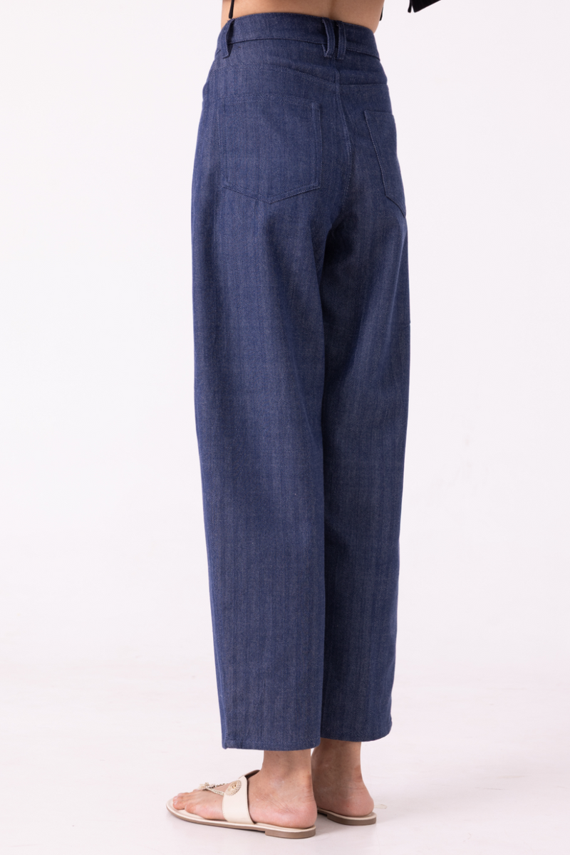 Katniss Blue Handwoven Denim Barrel Pants cotton by The Summer House for women in Singapore