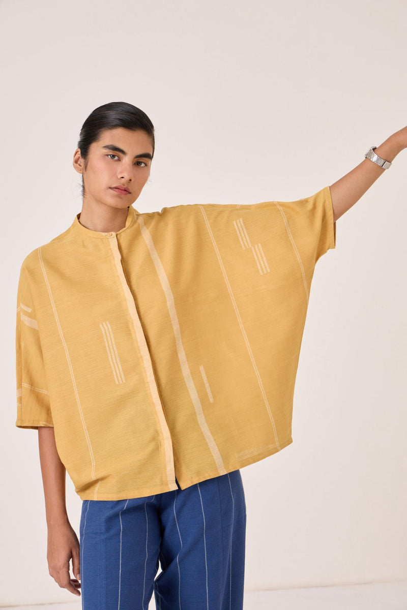 Kavinda Yellow Handwoven Shirt cotton by The Summer House in yellow color for women in Singapore