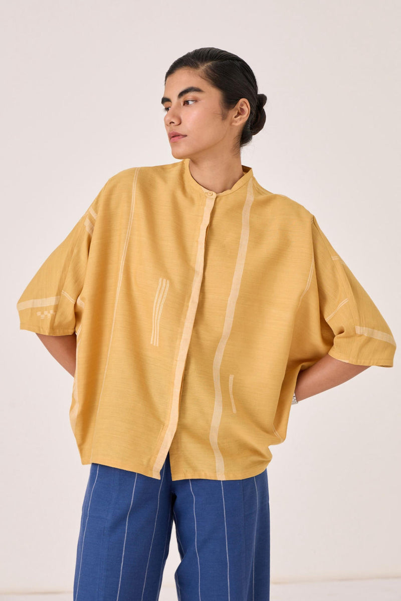 Kavinda Yellow Handwoven Shirt cotton by The Summer House in yellow color for women in Singapore
