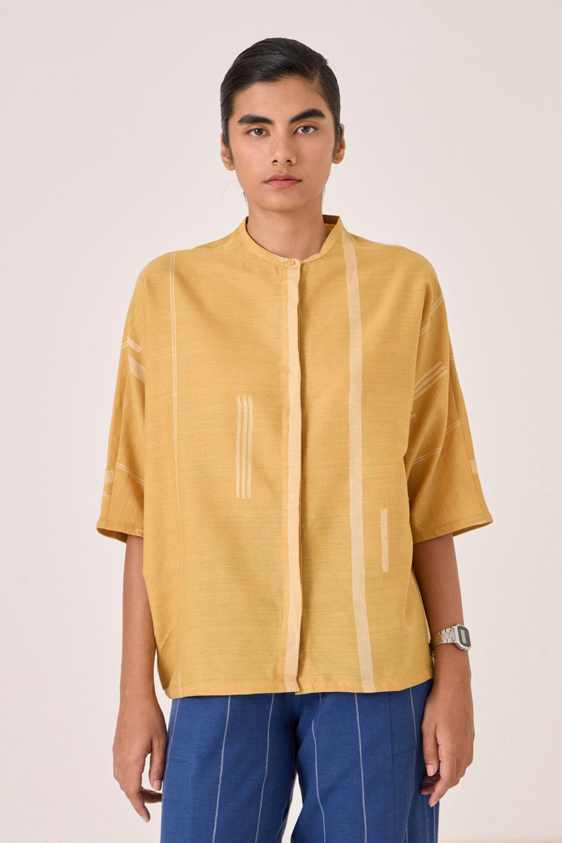Kavinda Yellow Handwoven Shirt cotton by The Summer House in yellow color for women in Singapore