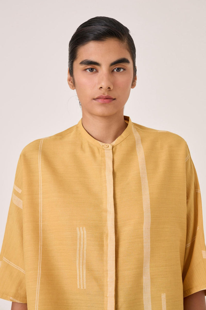 Kavinda Yellow Handwoven Shirt cotton by The Summer House in yellow color for women in Singapore
