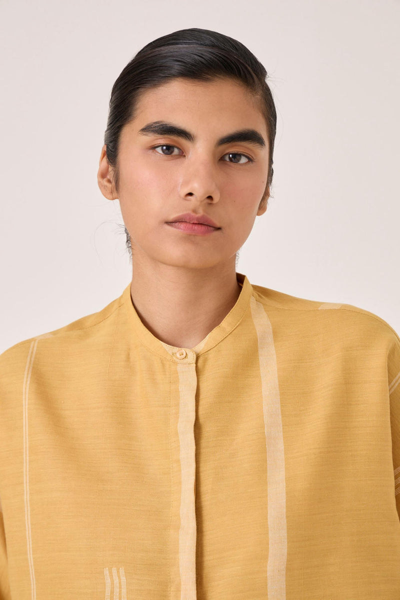 Kavinda Yellow Handwoven Shirt cotton by The Summer House in yellow color for women in Singapore