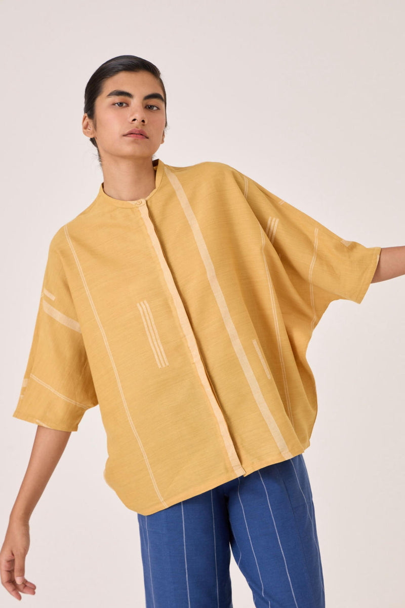 Kavinda Yellow Handwoven Shirt cotton by The Summer House in yellow color for women in Singapore