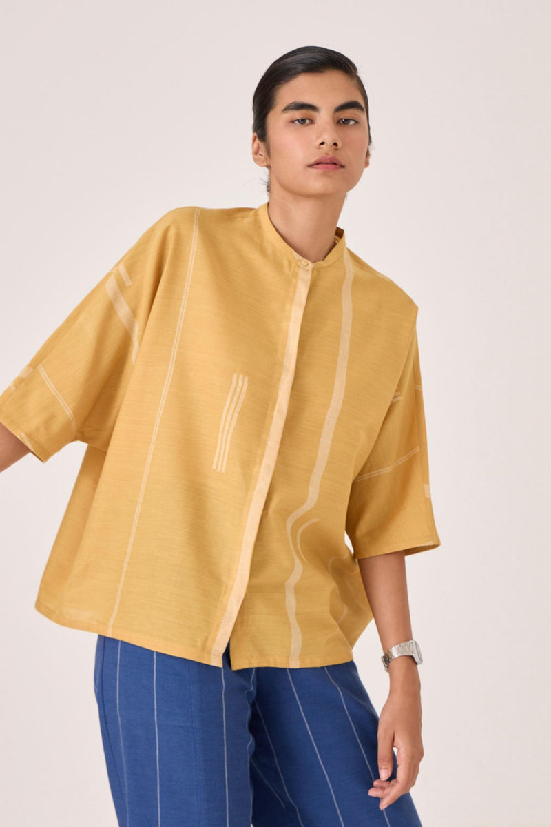 Kavinda Yellow Handwoven Shirt cotton by The Summer House in yellow color for women in Singapore