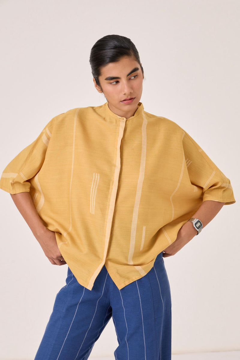 Kavinda Yellow Handwoven Shirt cotton by The Summer House in yellow color for women in Singapore