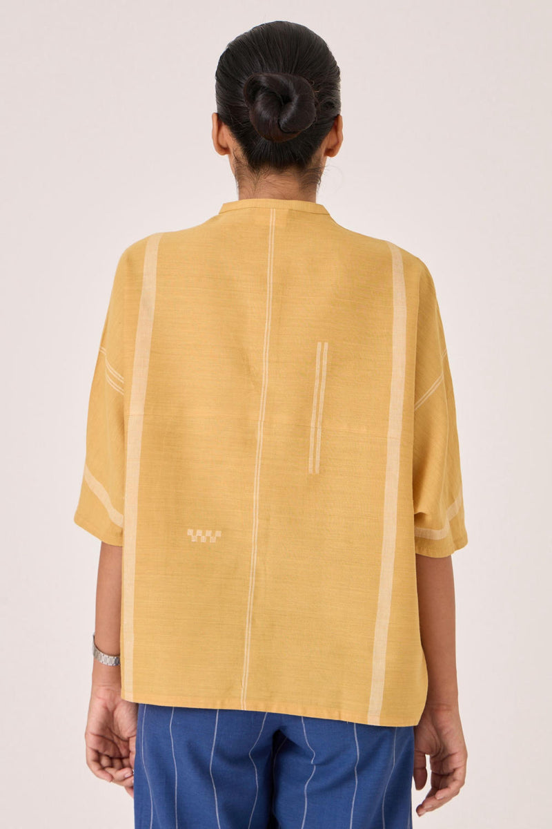 Kavinda Yellow Handwoven Shirt cotton by The Summer House in yellow color for women in Singapore