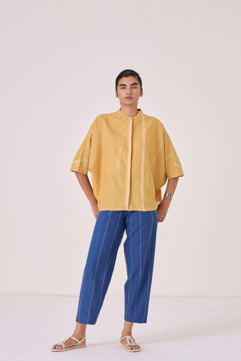 Kavinda Yellow Handwoven Shirt cotton by The Summer House in yellow color for women in Singapore
