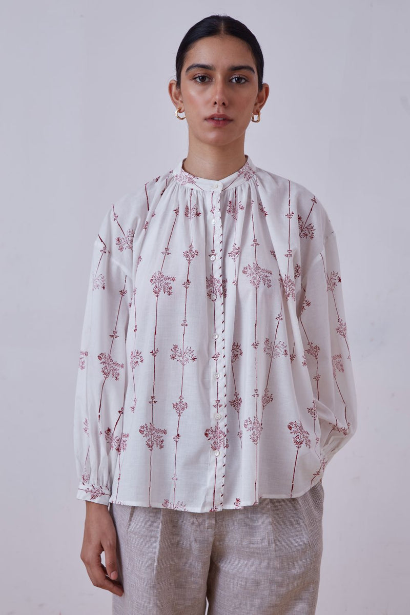 Kesar Red Hand Printed Top cotton cambric top/shirt by The Summer House for women in Singapore