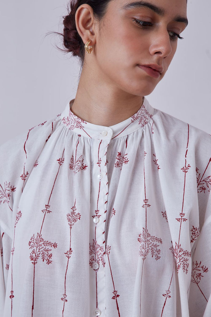Kesar Red Hand Printed Top cotton cambric top/shirt by The Summer House for women in Singapore