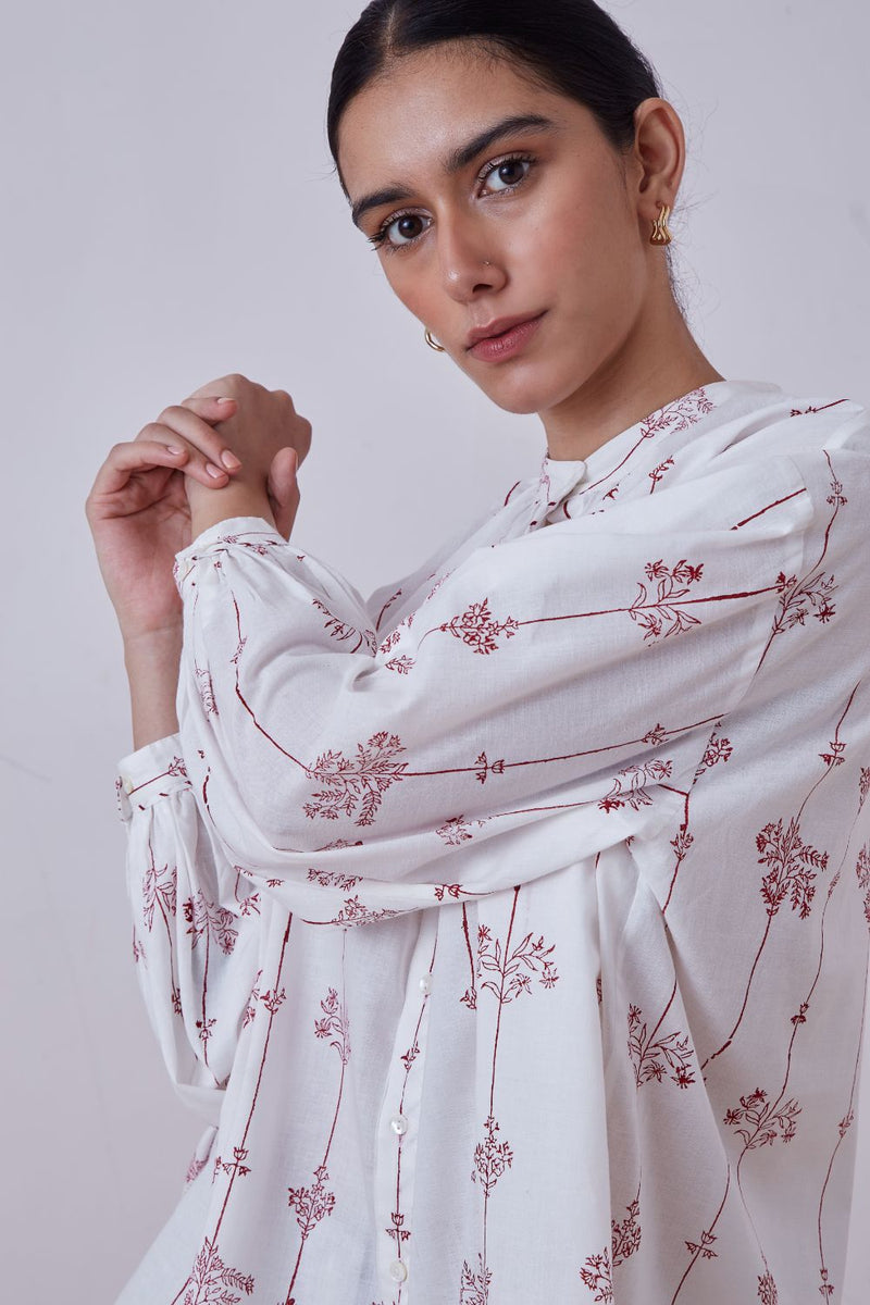 Kesar Red Hand Printed Top cotton cambric top/shirt by The Summer House for women in Singapore